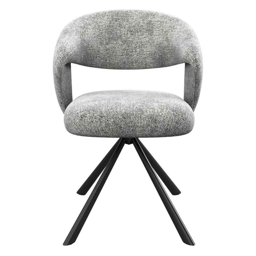Laroz Grey Fabric Dining Chairs with Black Legs in Pair