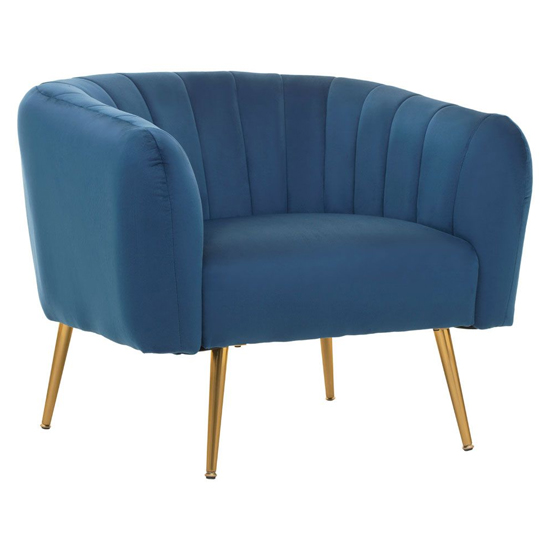 Photo of Larrisa velvet armchair with gold metal legs in blue