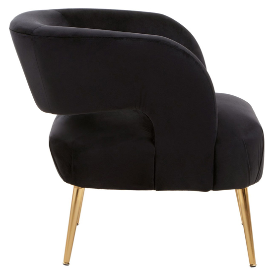 Larrisa Velvet Lounge Chair With Gold Metal Legs In Black_3