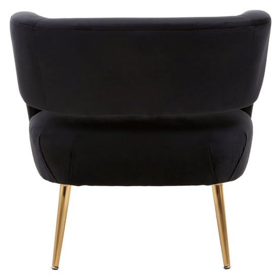 Larrisa Velvet Lounge Chair With Gold Metal Legs In Black_4