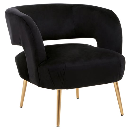 Larrisa Velvet Lounge Chair With Gold Metal Legs In Black_1