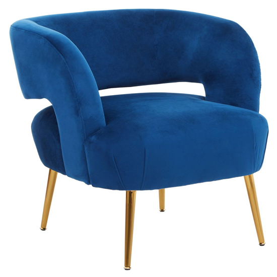 Larrisa Velvet Lounge Chair With Gold Metal Legs In Blue