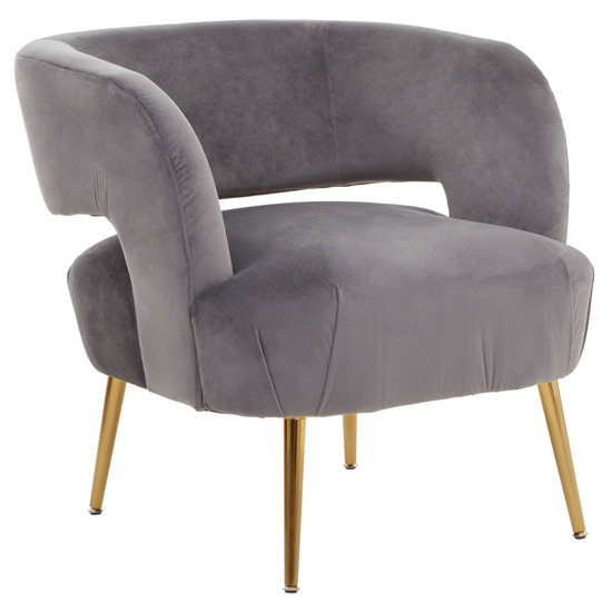 Photo of Larrisa velvet lounge chair with gold metal legs in grey