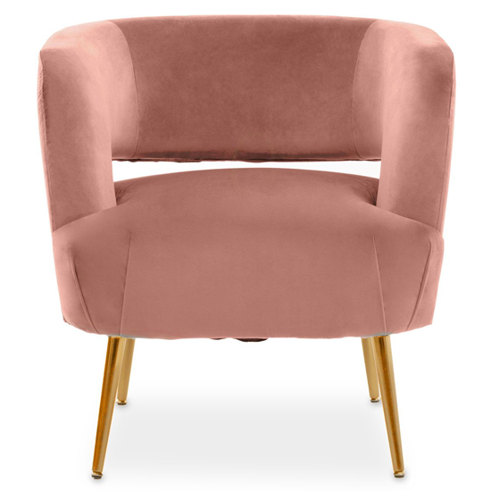 Larrisa Velvet Lounge Chair With Gold Metal Legs In Pink