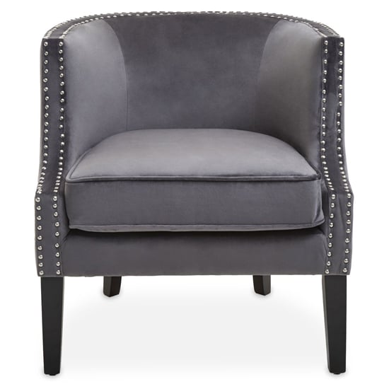 Product photograph of Larrisa Velvet Studded Chair With Black Wooden Legs In Grey from Furniture in Fashion