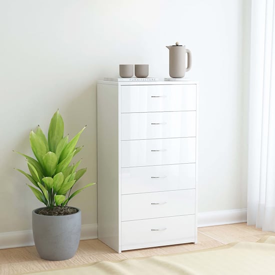 Product photograph of Larson High Gloss Chest Of 6 Drawers In White from Furniture in Fashion