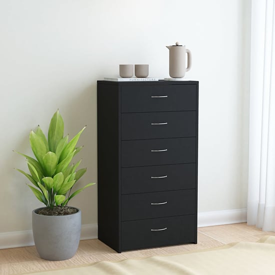 Product photograph of Larson Wooden Chest Of 6 Drawers In Black from Furniture in Fashion