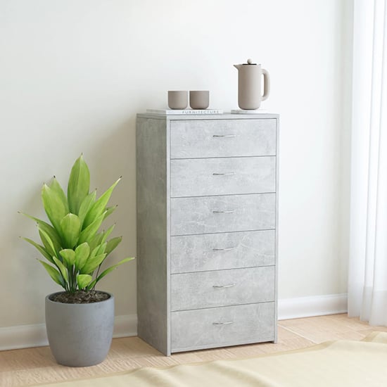 Photo of Larson wooden chest of 6 drawers in concrete effect
