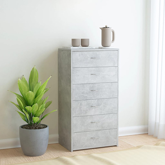 Photo of Larson wooden chest of 6 drawers in concrete effect