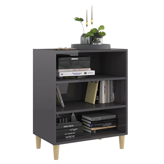 Larya High Gloss Bookcase With 3 Shelves In Grey