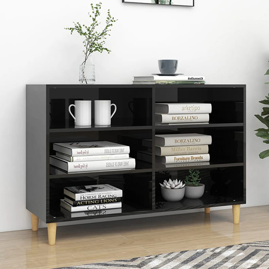 Larya High Gloss Bookcase With 6 Shelves In Black