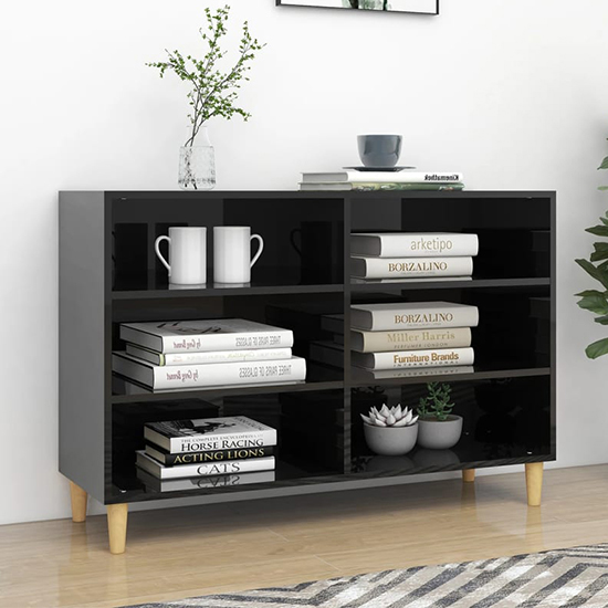 Larya High Gloss Bookcase With 6 Shelves In Black Furniture in Fashion