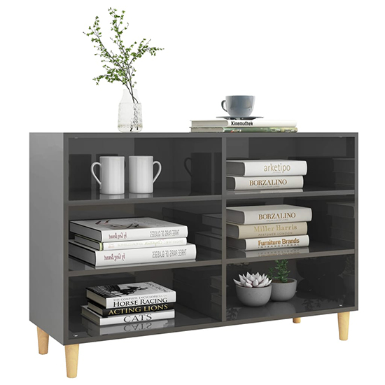 Larya High Gloss Bookcase With 6 Shelves In Grey