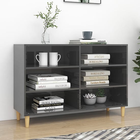 Larya High Gloss Bookcase With 6 Shelves In Grey