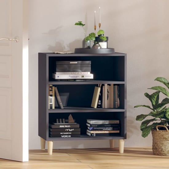 Photo of Larya wooden bookcase with 3 shelves in grey