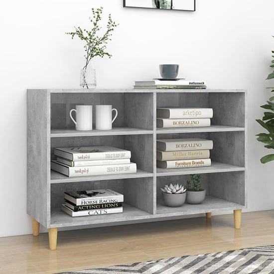 Photo of Larya wooden bookcase with 6 shelves in concrete effect