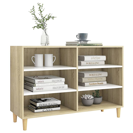 Larya Wooden Bookcase With 6 Shelves In White And Sonoma Oak_2