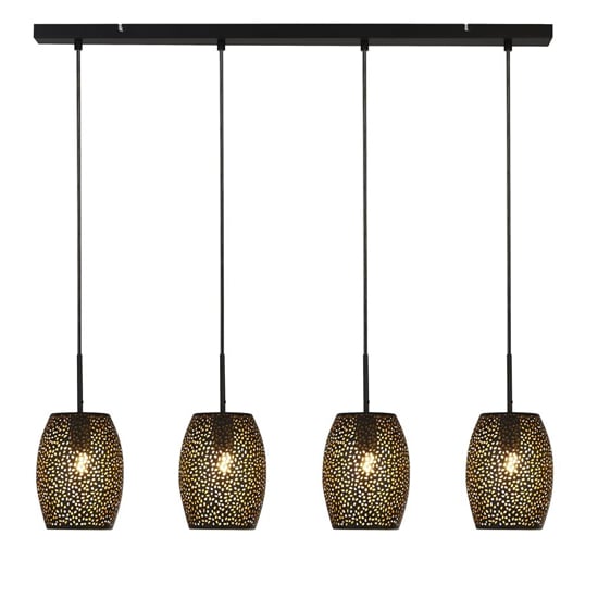 Laser 4 Lights Bar Cut Metal Ceiling Pendant Light In Black