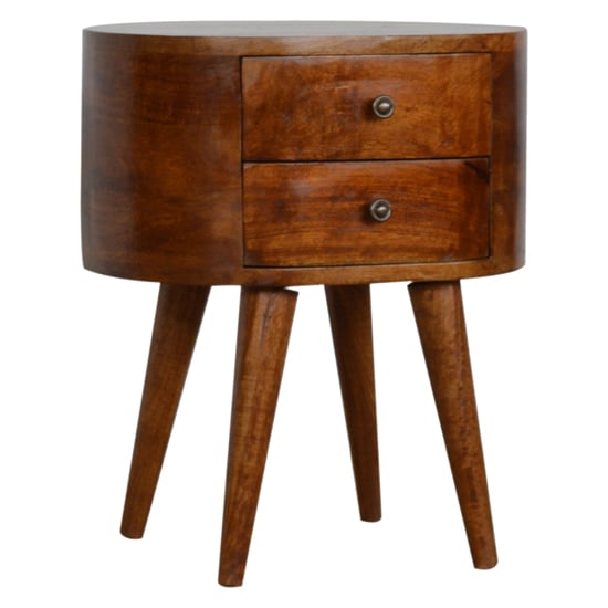 Photo of Lasix wooden circular bedside cabinet in chestnut with 2 drawers