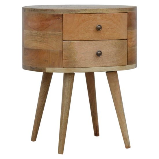 Product photograph of Wooden Circular Bedside Cabinet In Oak Ish With 2 Drawers from Furniture in Fashion