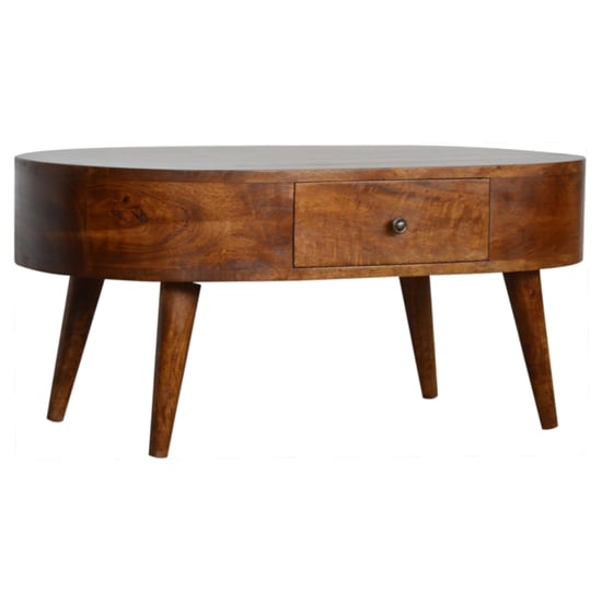 Photo of Lasix wooden circular coffee table in chestnut with 2 drawers