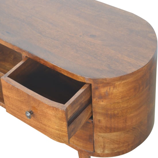 Lasix Wooden Circular TV Stand In Chestnut With 4 Drawers_3