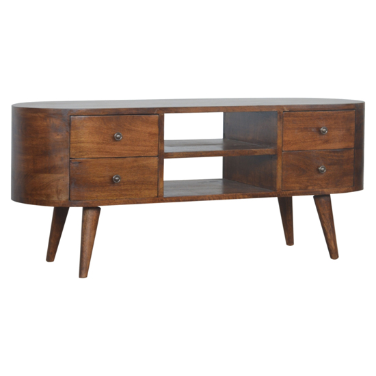 Lasix Wooden Circular TV Stand In Chestnut With 4 Drawers_1