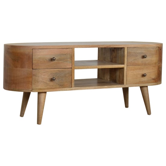 Photo of Lasix wooden circular tv stand in oak ish with 4 drawers