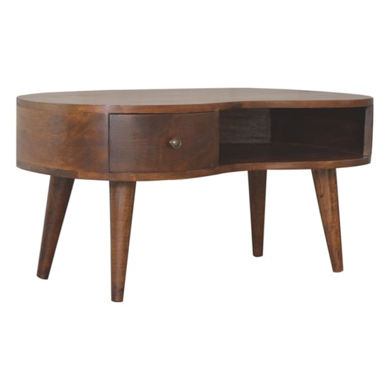 Product photograph of Wooden Wave Coffee Table In Chestnut With 1 Drawer from Furniture in Fashion