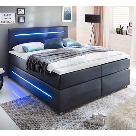 Lassie Faux Leather Double Bed In Black With LED
