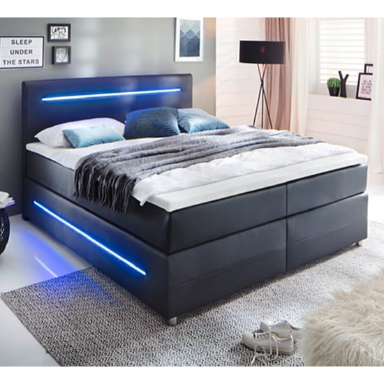 Photo of Lassie faux leather double bed in black with led