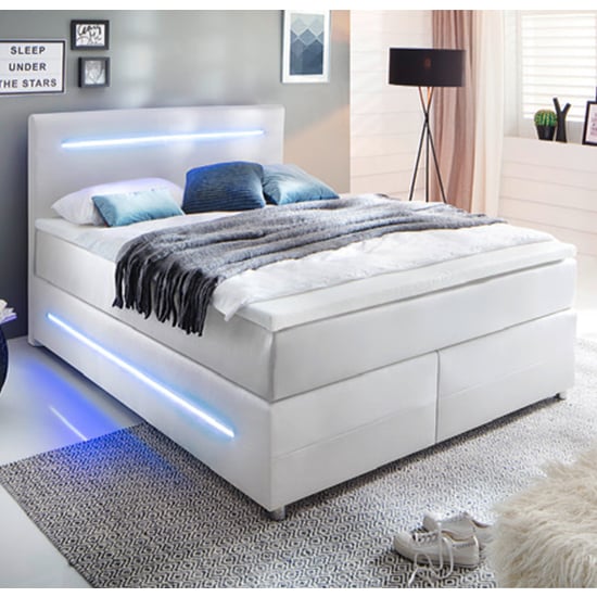 Lassie Faux Leather Double Bed In White With LED