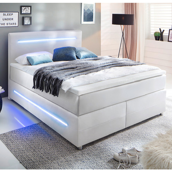 Product photograph of Lassie Faux Leather Double Bed In White With Led from Furniture in Fashion