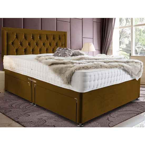 Lasso Plush Velvet Divan Super King Size Bed In Mustard FiF