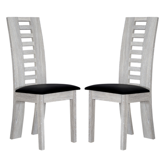 Lathi Grey Oak Wooden Dining Chairs In Pair FiF