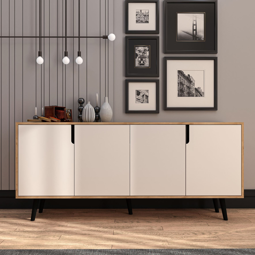 Latina Wooden Sideboard with 4 Doors in Sapphire Oak and White