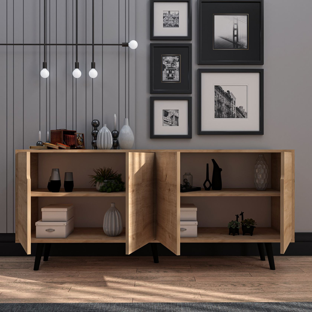 Latina Wooden Sideboard with 4 Doors in Sapphire Oak