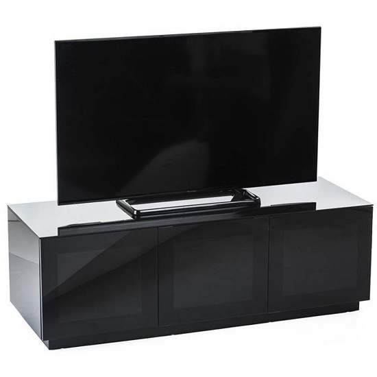 Latvia Modern Glass TV Stand In Black High Gloss Furniture in Fashion
