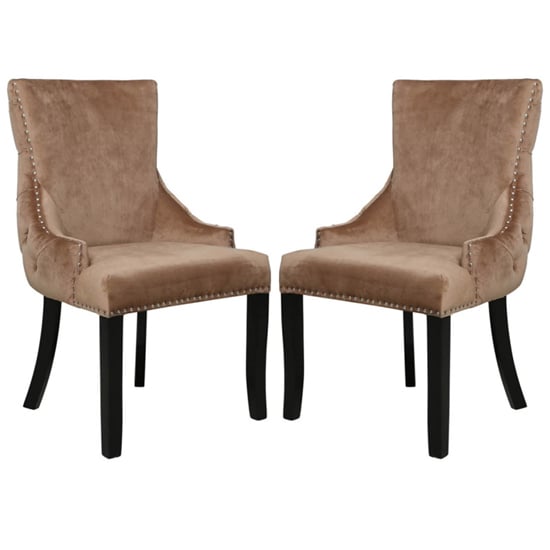 Laughlin Champagne Velvet Dining Chairs With Tufted Back In Pair