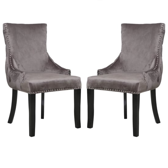 Photo of Laughlin grey velvet dining chairs with tufted back in pair