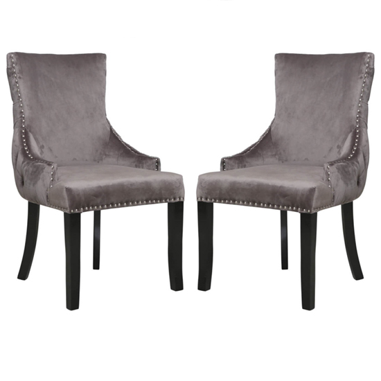 Laughlin Grey Velvet Dining Chairs With Tufted Back In Pair Furniture