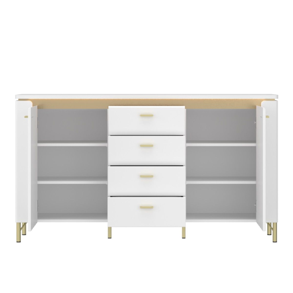 Laughlin LED High Gloss Sideboard With 2 Doors 4 Drawers In White