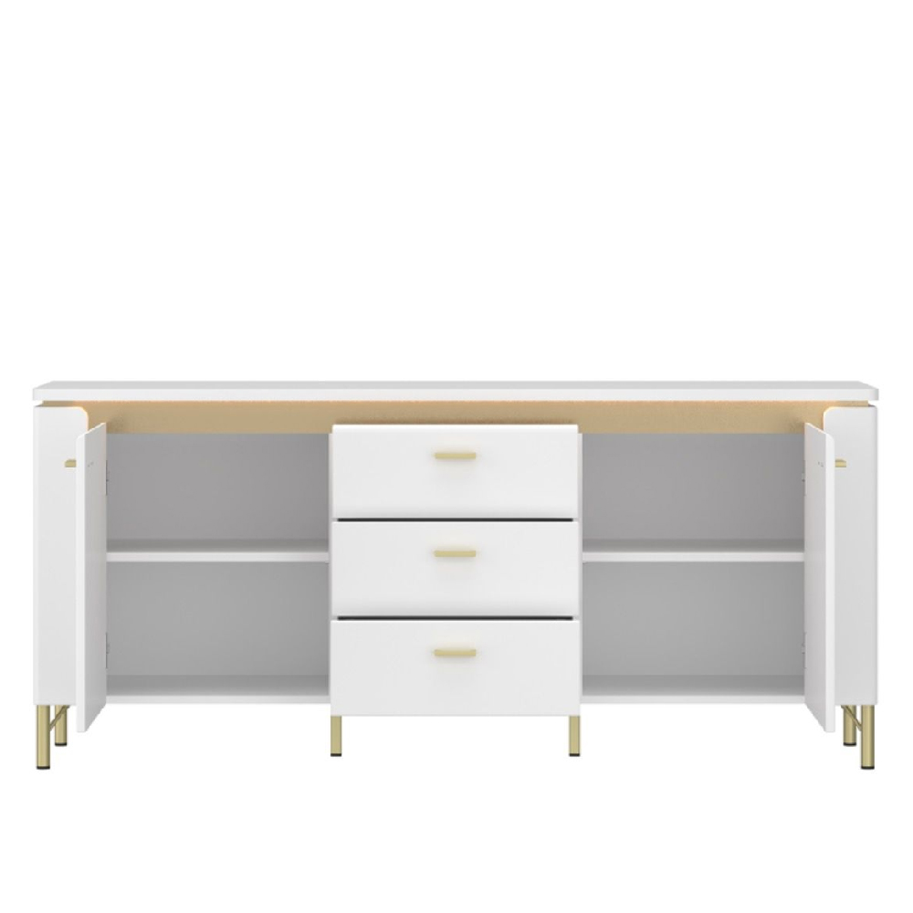 Laughlin LED High Gloss TV Stand With 2 Doors 3 Drawers In White