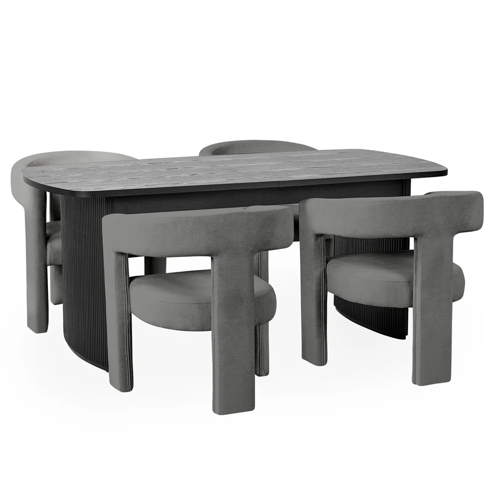 Laurel Black Fluted Extending Wooden Dining Table With 4 Siena Grey Chairs