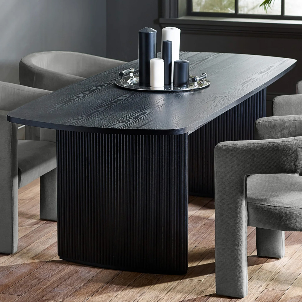 Laurel Black Fluted Extending Wooden Dining Table With 4 Siena Grey Chairs