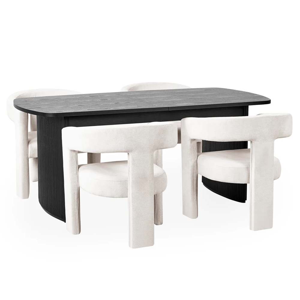 Laurel Black Fluted Extending Wooden Dining Table With 4 Siena White Chairs