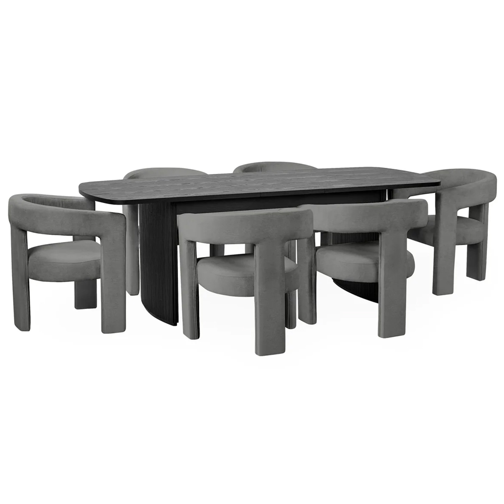 Laurel Black Fluted Extending Wooden Dining Table With 6 Siena Grey Chairs
