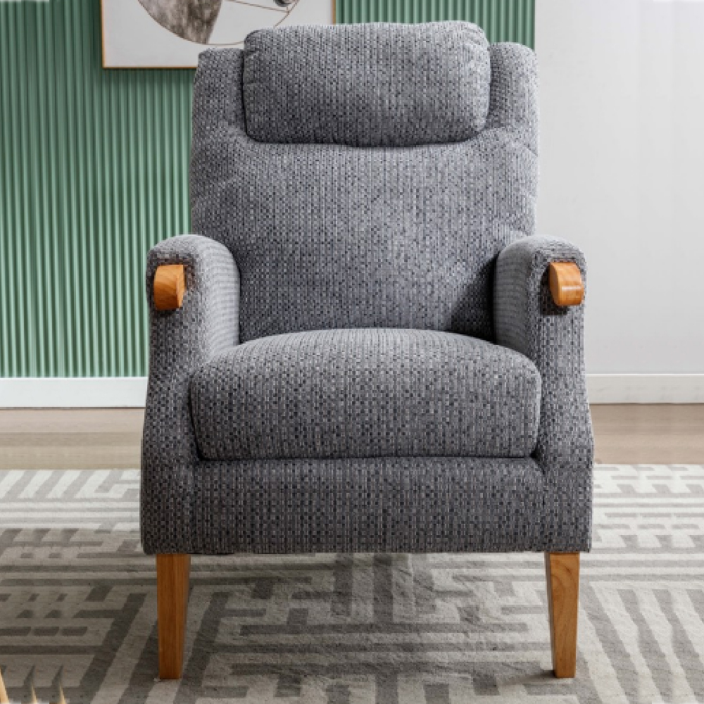 Laurel Fabric 1 Seater Sofa With Oak Legs In Steel Blue