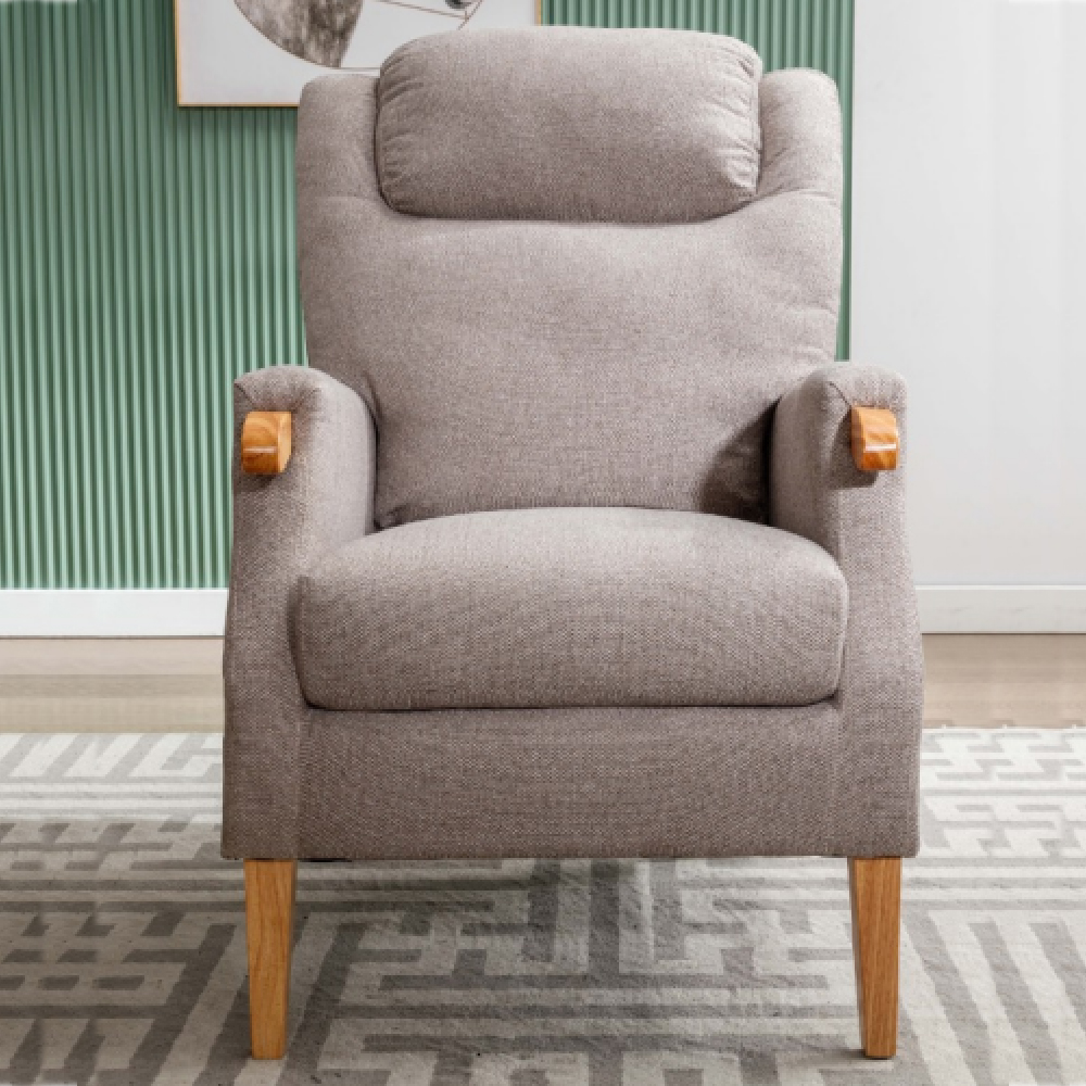 Laurel Fabric 1 Seater Sofa With Oak Legs In Taupe