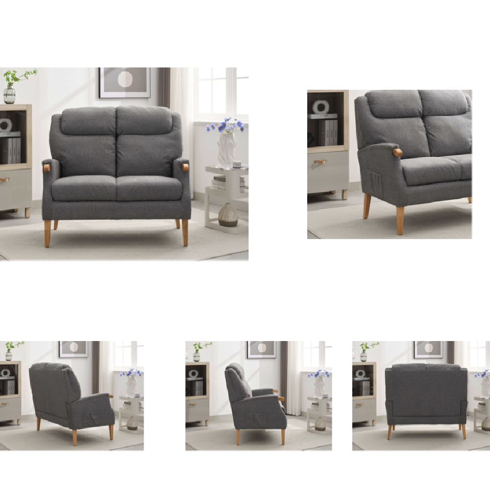 Laurel Fabric 2 Seater Sofa With Oak Legs In Grey